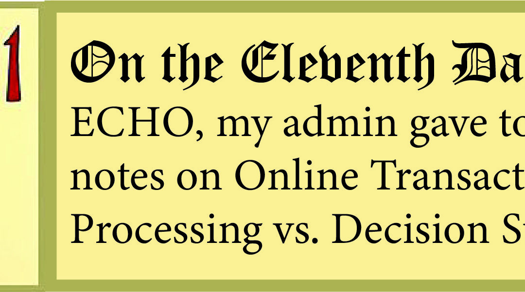 12 Days of ECHO, Eleventh Day: My Admin Gave to Me, notes on Online Transaction Processing vs. Decision Support!
