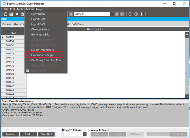 Activity Query BAQ Execution Activity Query BAQ Execution