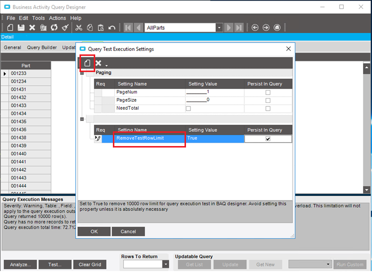 BAQ Query Test Execution