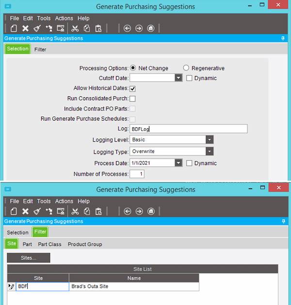 Epicor Generating Purchase Suggestions Screenshot