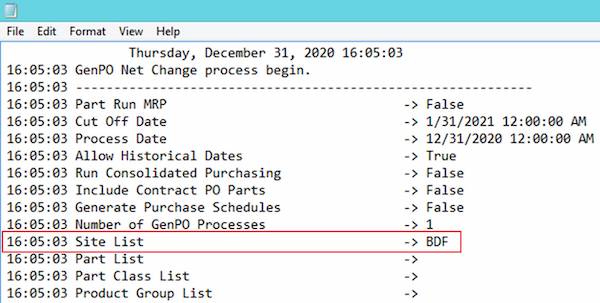 Epicor Process Log File