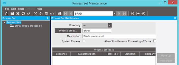 Epicor Process Set Maintenance Screen