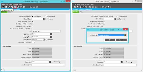 Save Epicor Process Set Screen