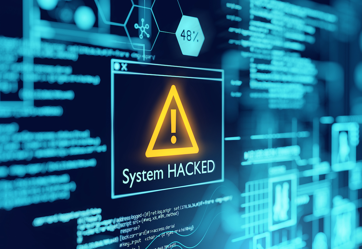System Hacked Warning A computer popup box screen warning of a system being hacked, compromised software enviroment. 3D illustration.