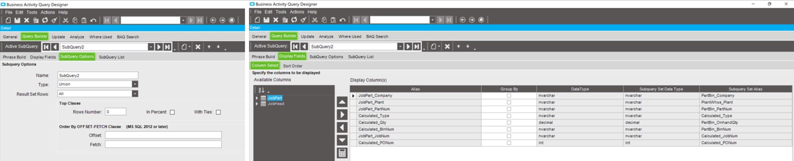 Epicor Kinetic SubQuery2