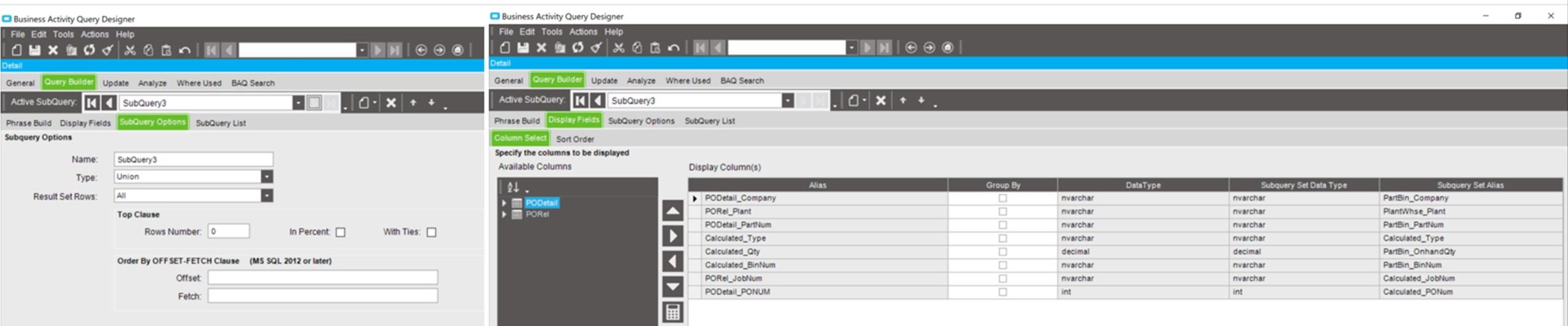 Epicor Kinetic SubQuery3