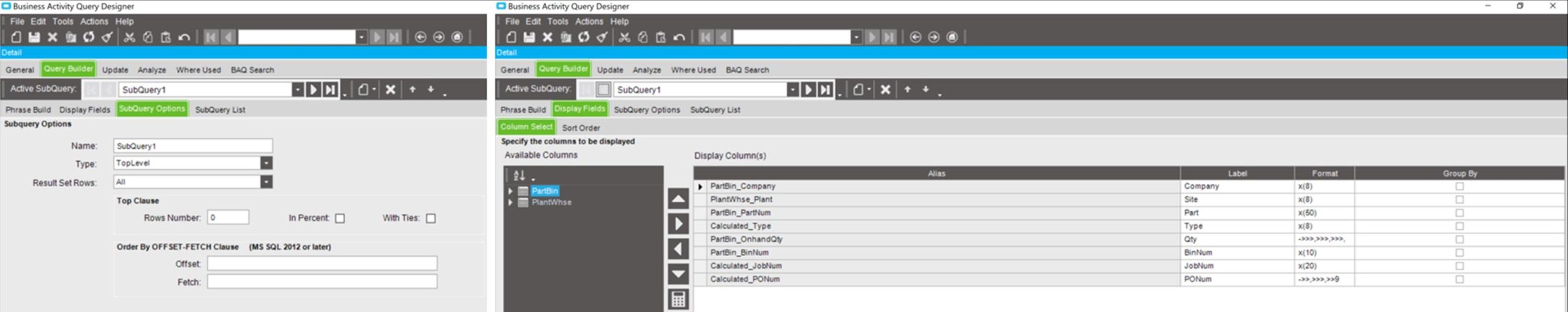 Epicor SubQuery1