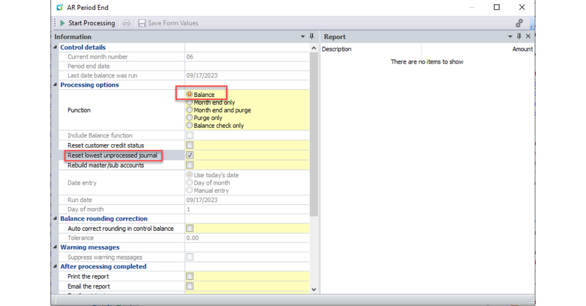SYSPRO Data Integrity Balance Functions AR Period Example