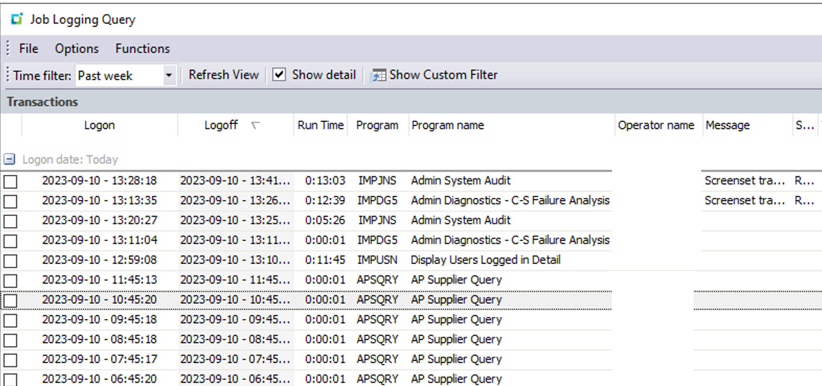 SYSPRO Job Logging Query SYSPRO Job Logging Query