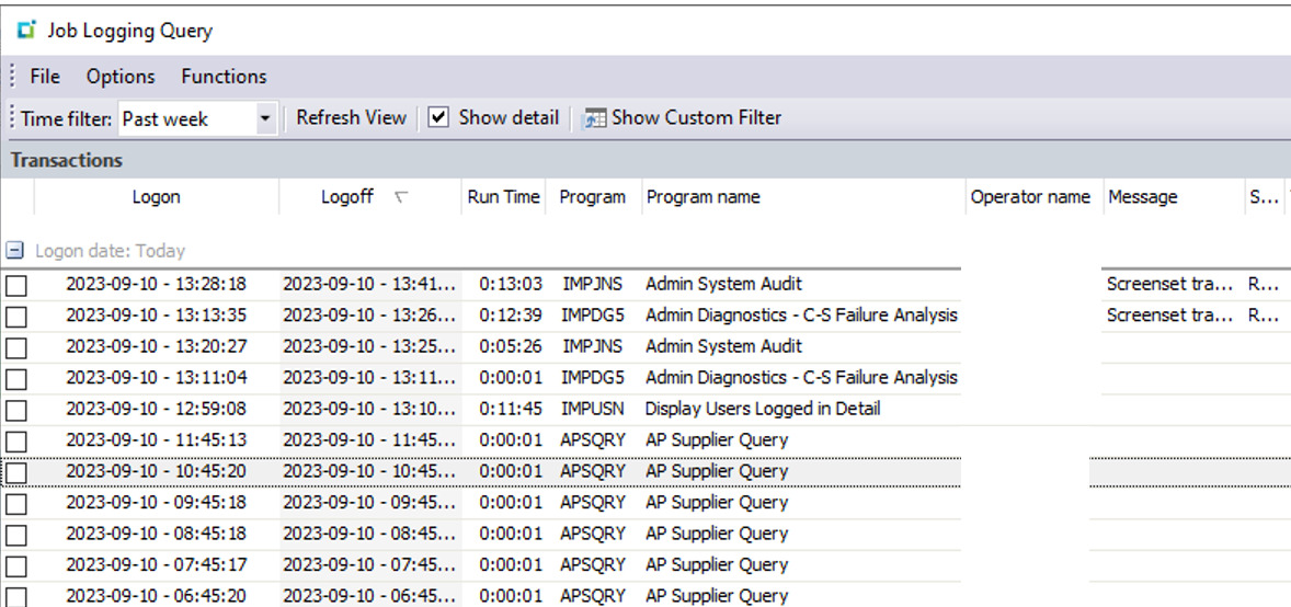 SYSPRO Job Logging Query