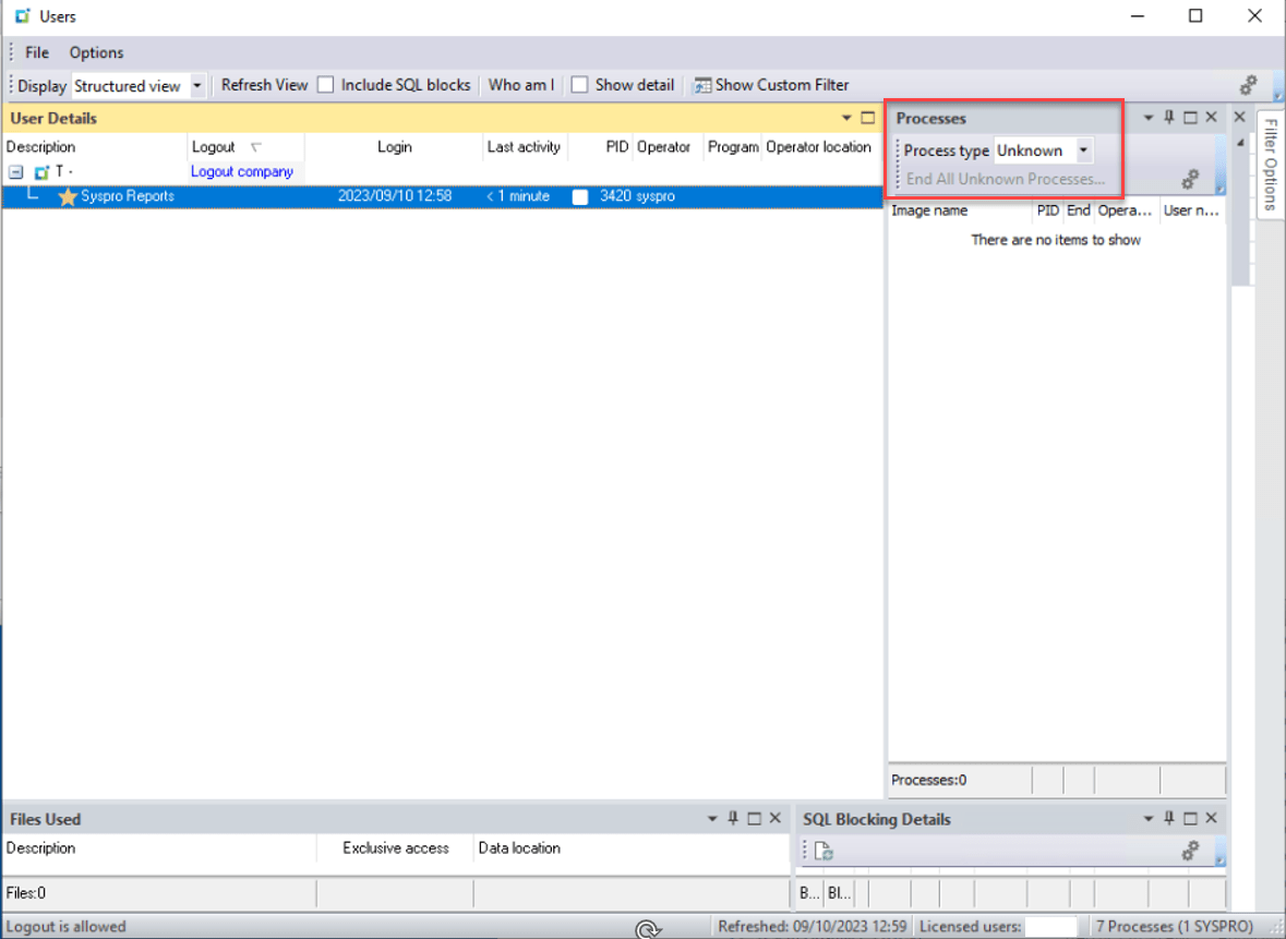 SYSPRO Unknown Processes SYSPRO Unknown Processes