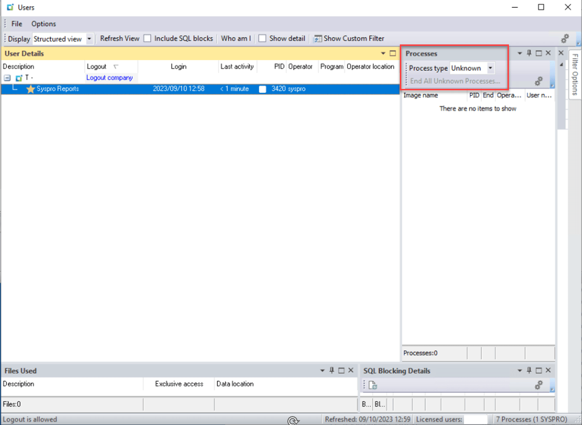 SYSPRO Unknown Processes