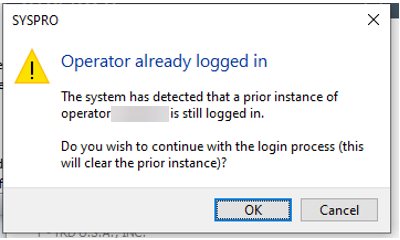 SYSPRO Error Message Operator Logged In