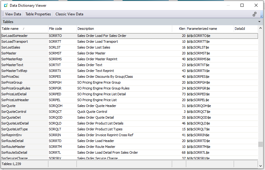 SYSPRO Data Dictionary