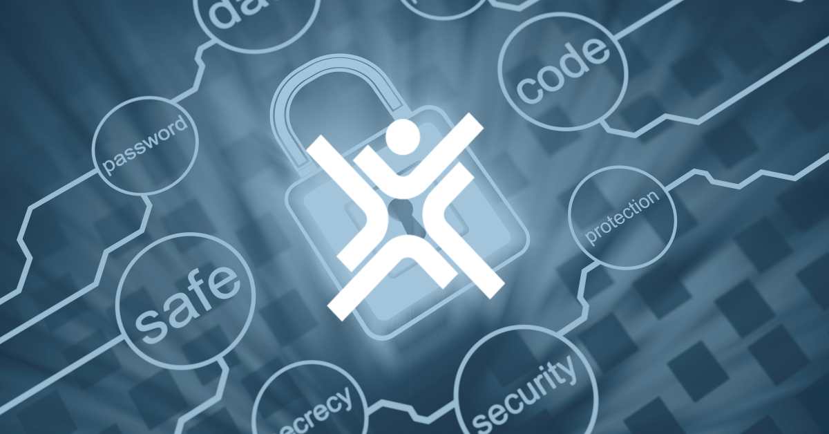 Digital lock and cybersecurity diagram with word like “safe,” “password,” and “security,” symbolizing proactive threat intelligence and data protection.