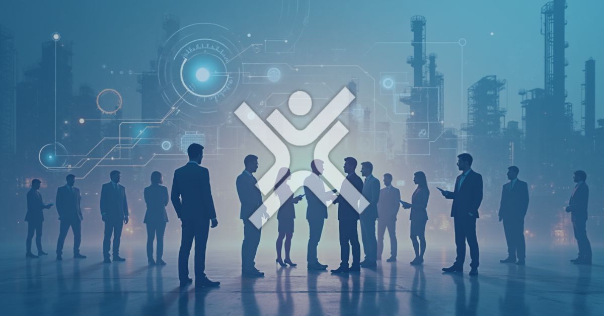 A professional ERP and IT team collaborating in an abstract digital infrastructure, system dashboards and performance data to strengthen organizational resilience.